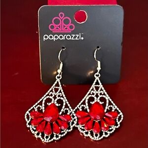 Paparazzi fan earrings with red stones - NEW!